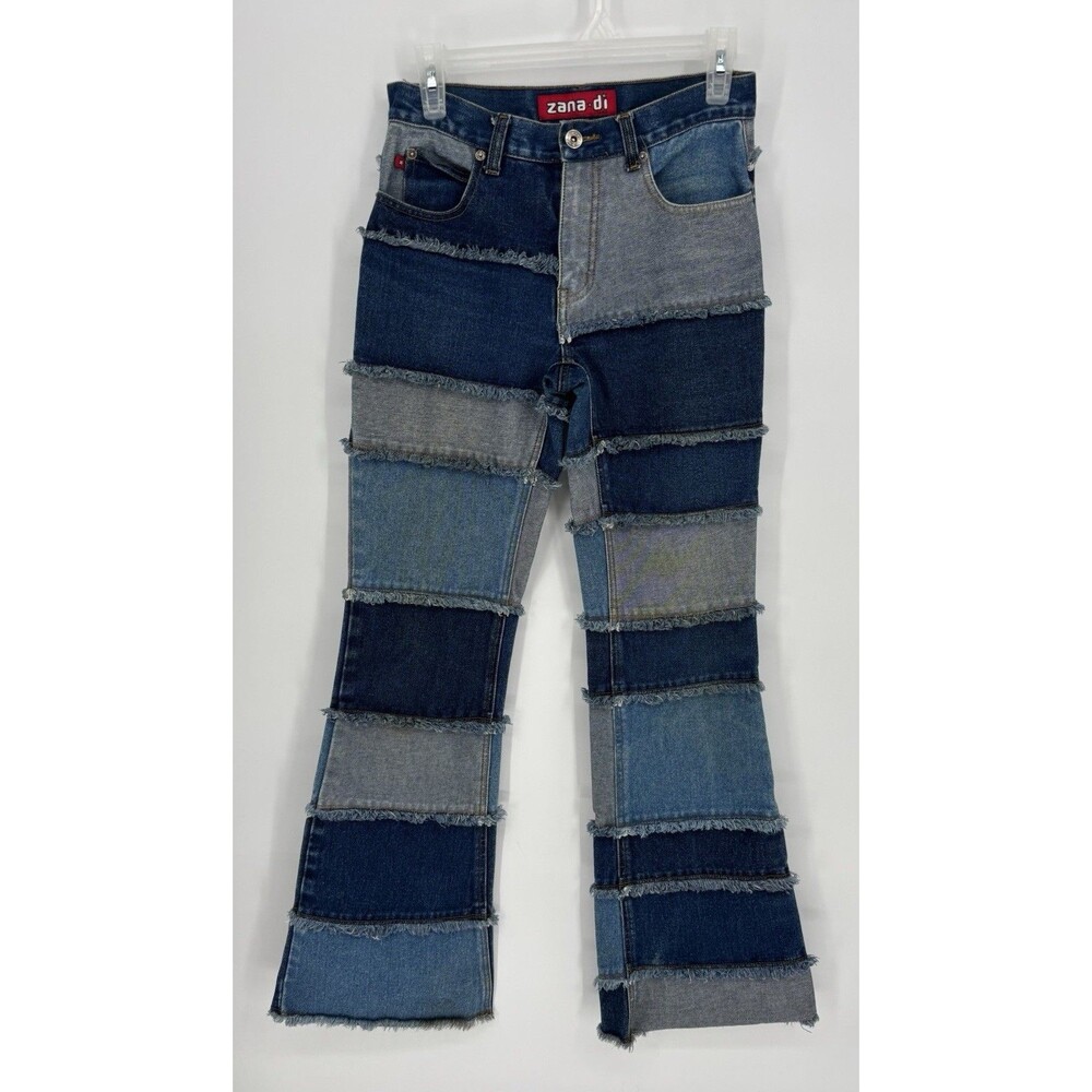 Zana Di Patchwork Jeans Womens 1 Y2K Rework Denim Wide Leg Frayed Boho Festival
